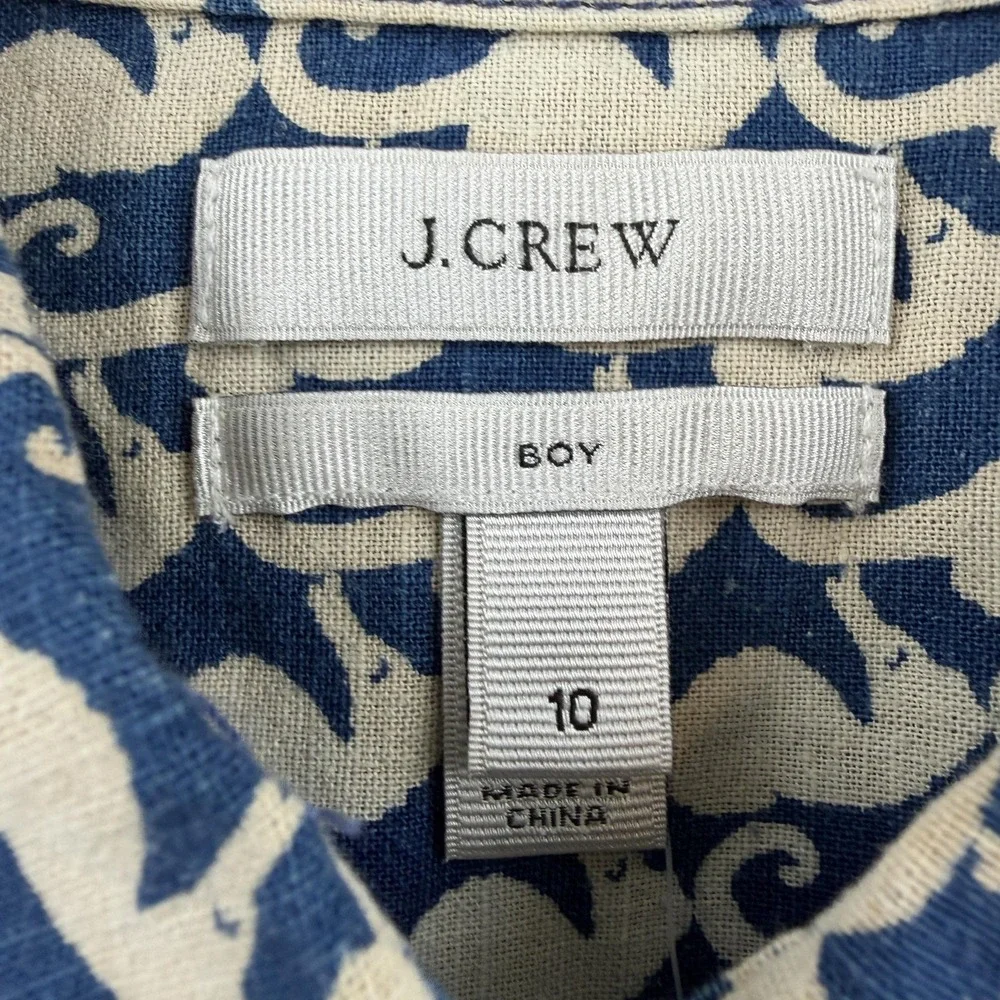 J.Crew Boy Shirt Womens 10 Blue Seahorse Print Nautical Linen Cotton 43292 NWT